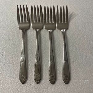 Vintage Silverware Set Of 4 Martinique Pattern Salad Forks Marked E.P.B.B.